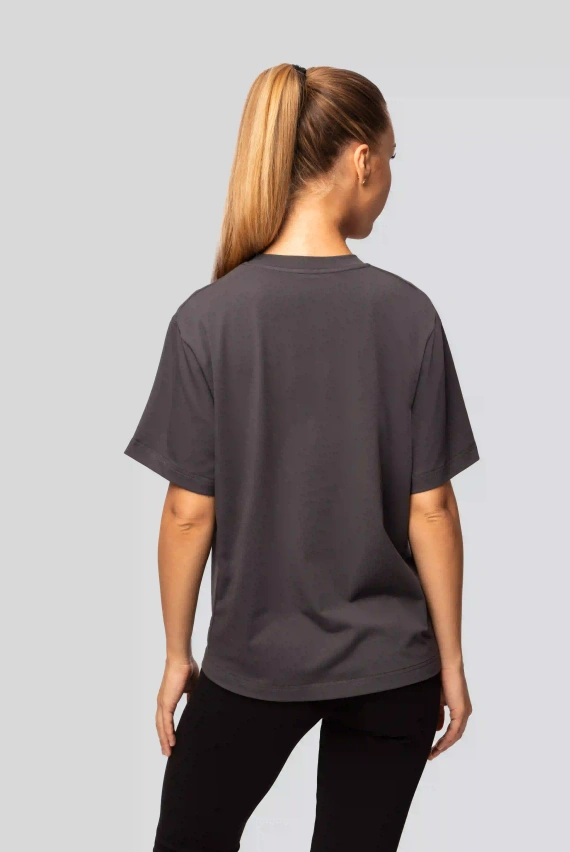 Camiseta Urban de algodón para mujer en color grafito - Manga corta, corte clásico, a la moda con aberturas | Material de alta calidad, elasticidad