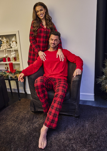 124/305 Denali Cornette- pijama de algodón para hombre, manga larga, rojo, pantalón a cuadros