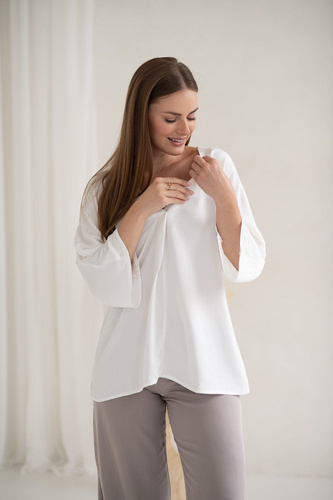 Mamafullness Blusa de lactancia Milk&Love blanca - viscosa, manga 3/4, oversize