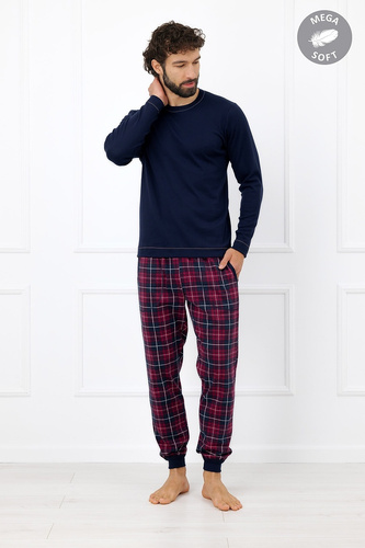 Italian Fashion Brajan Pijama masculina Mega Soft pantalón largo a cuadros azul marino