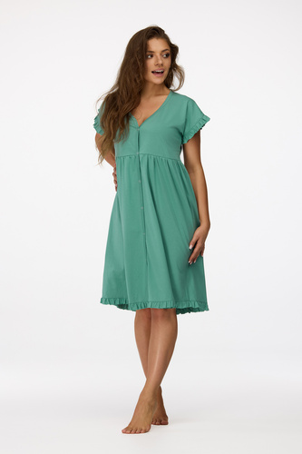 no. 23 Camisón de embarazada Senizo verde - 100% algodón, manga corta, lactancia abotonada