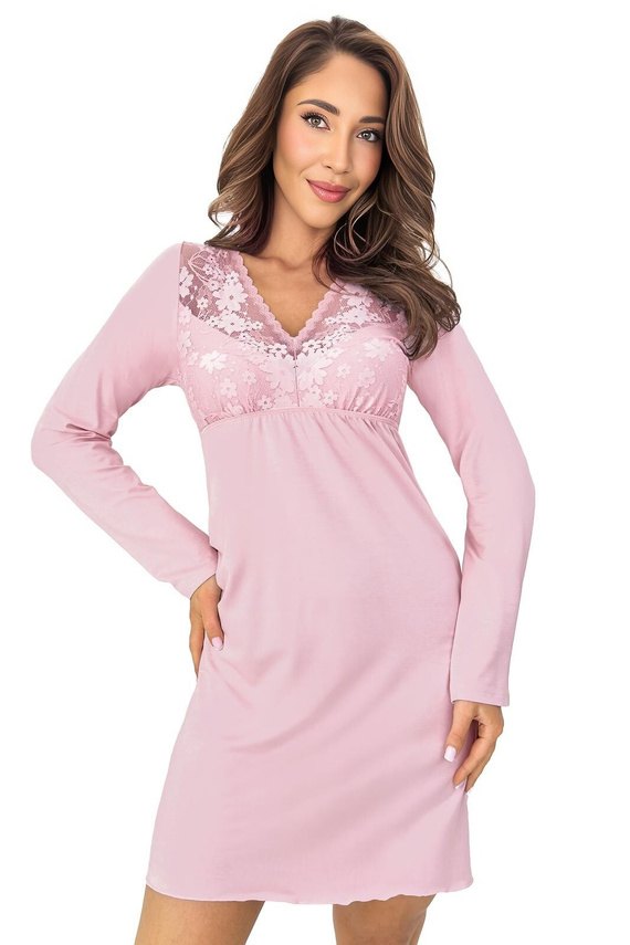 Camisón Donna Ramona II Elegante Rosa Empolvado Viscosa Encaje Escote en V