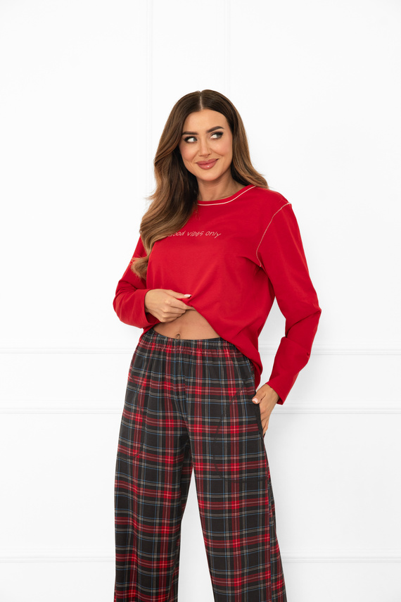 Pijama de mujer Italian Fashion en rojo - algodón, manga larga y pantalón, a cuadros