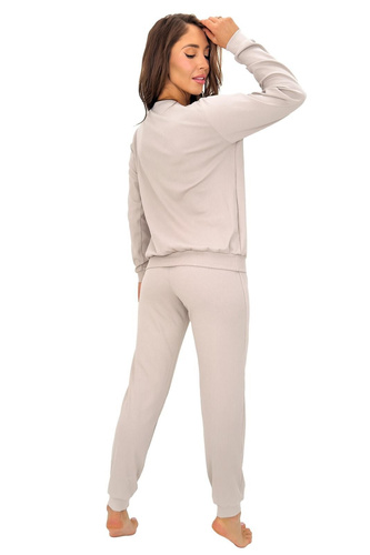 Piżama mujer Donna Home Long algodón canalé manga larga y pantalón beige