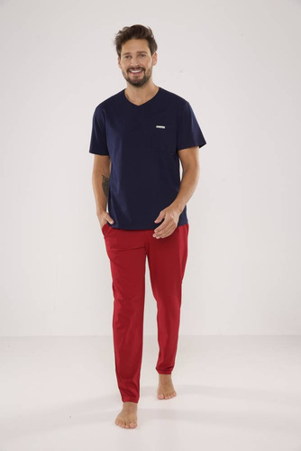 624 Kevin Forex Pijama de hombre - azul marino-bordeos