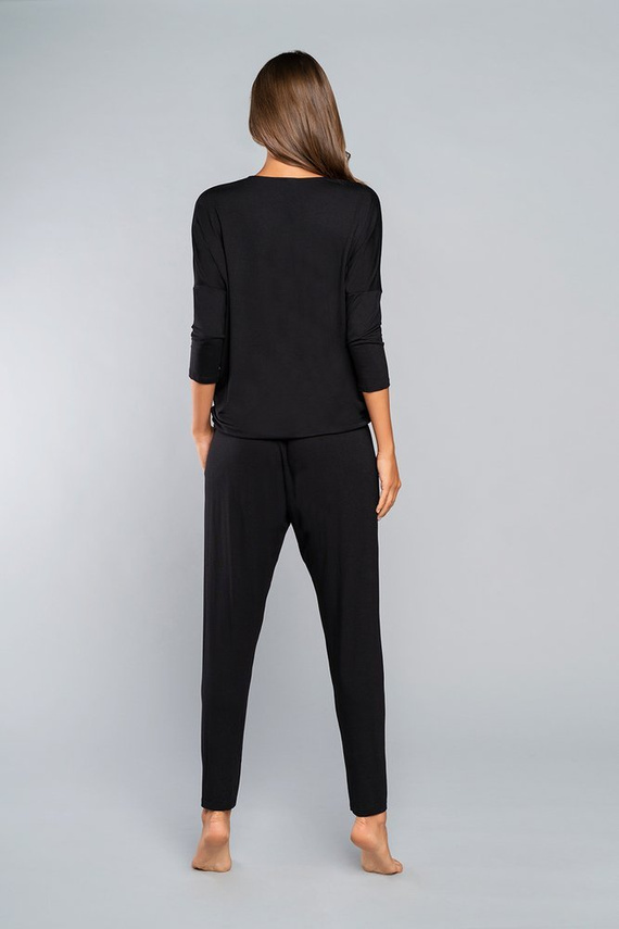 Estilo Conjunto de manga 3/4 para mujer, largo.pantalones moda italiana negro