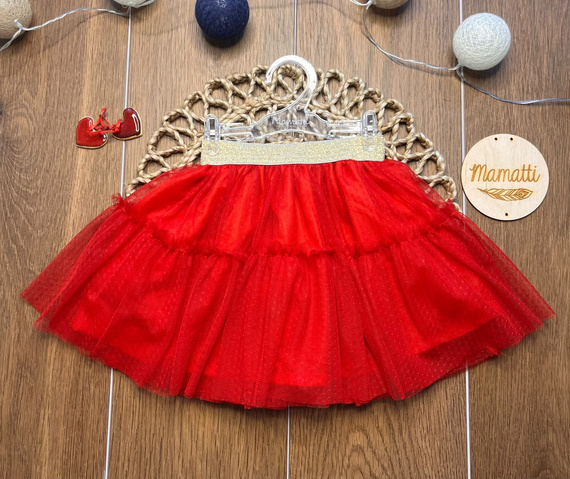 Falda para niña roja ST115 de tul, tul suave, cinturilla elástica metalizada