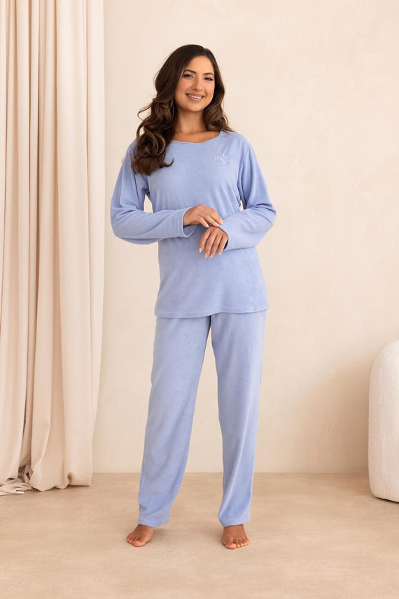Regina 4023 Froté Pijama cálida para mujer 80% algodón Manga larga Azul