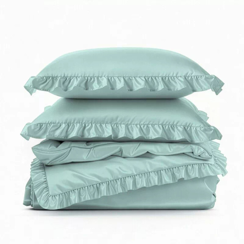 Ropa de cama de microfibra Eurofirany MI con volante, suave, con cremallera, verde