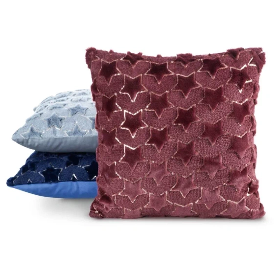 CHP308 Funda de cojín navideña Eurofirany 45x45 con lentejuelas 3D estrellas plateadas