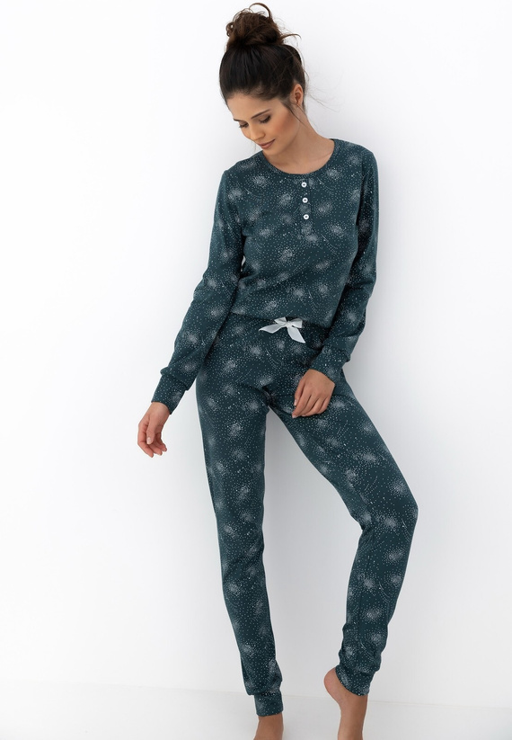 Ellison Sensis pijama de mujer verde - pijama de algodón de manga larga con puños de canalé