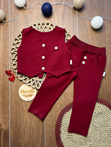 Mamatti KC020 conjunto elegante niño chaleco pantalón burdeos