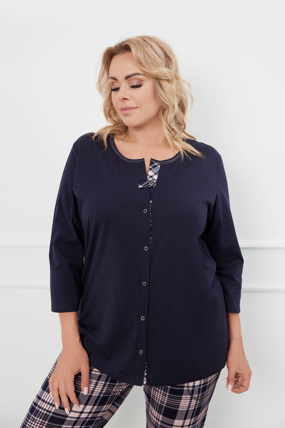 Dona Pijama señora manga 3/4, pantalón 3/4 Moda Italiana - azul marino/estampado