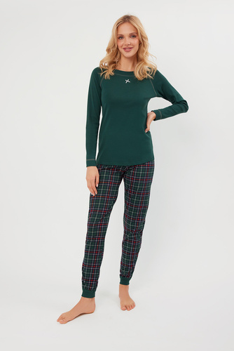 Foggia Pijama señora manga larga, pantalón largo Moda Italiana - verde/estampado