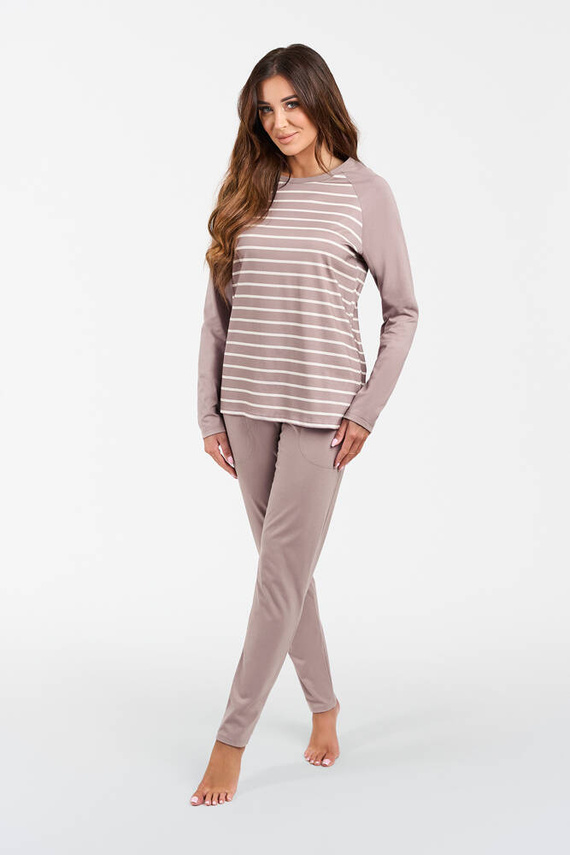 Oda Pijama de manga larga para mujer, pantalón largo Moda Italiana - estampado capuchino/cappuccino