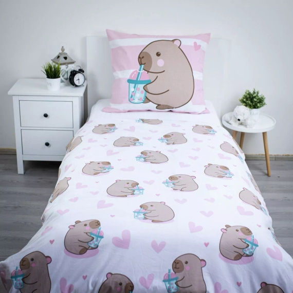 Ropa de cama de algodón 140x200 Kapibara rosa 70x90 Jerry Fabrics