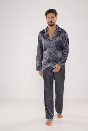 939 Pijama de satén gris para hombre