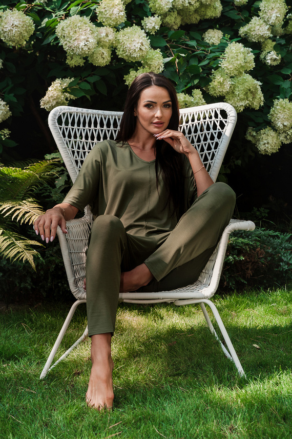 Conjunto Paramo Mujer Manga Corta, Largo. pantalones Moda Italiana - caqui