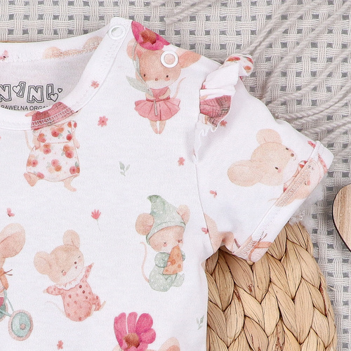 Body bebé Nini Little Mouse algodón orgánico botones hombro manga corta