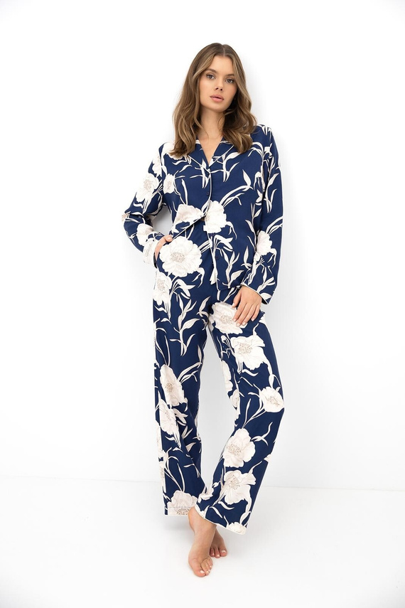 Sensis Vaya Pijama Mujer 100% Viscosa Azul Marino Flores Botones