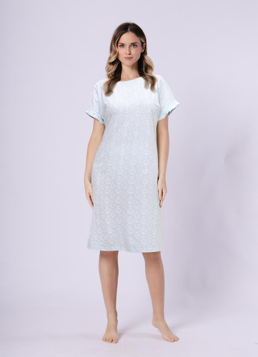 Camisón de señora 1730 Clea Leveza menta | 100% algodón | Estampado oriental, manga corta con volante, largo antes de la rodilla Composición: 100% algodón