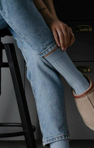 ARTE.130 Lana Merino Natural Calcetines de mujer Steven azul - raya, sin costuras, cálido