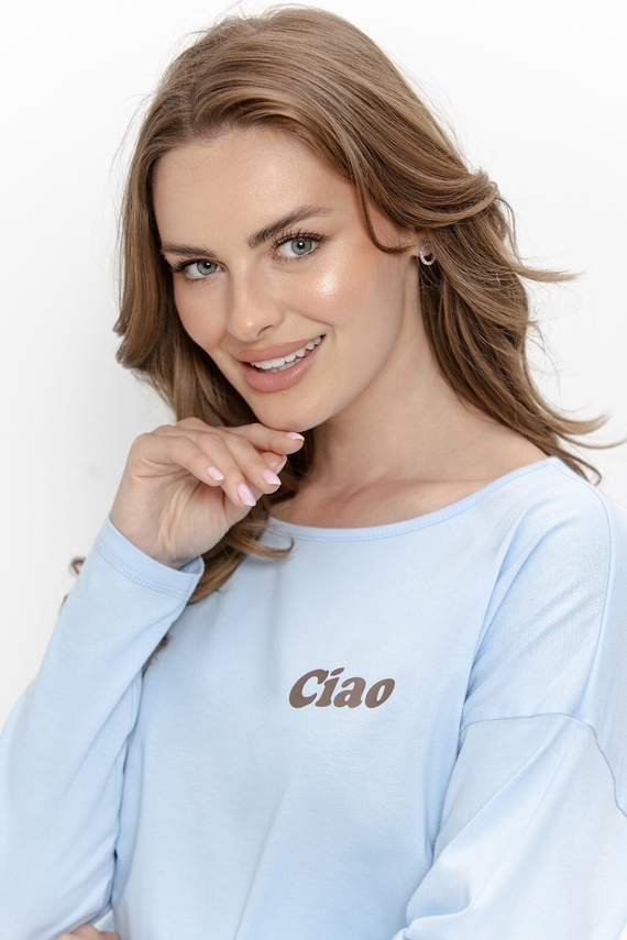 Pijama de mujer Taro Freja 3631 azul 100% algodón manga larga con osito