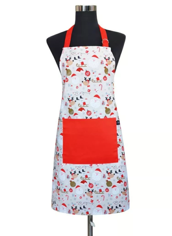 Navidad delantal de cocina Santa 60x75 blanco rojo Papá Noel - algodón Spod Igły i Nitki