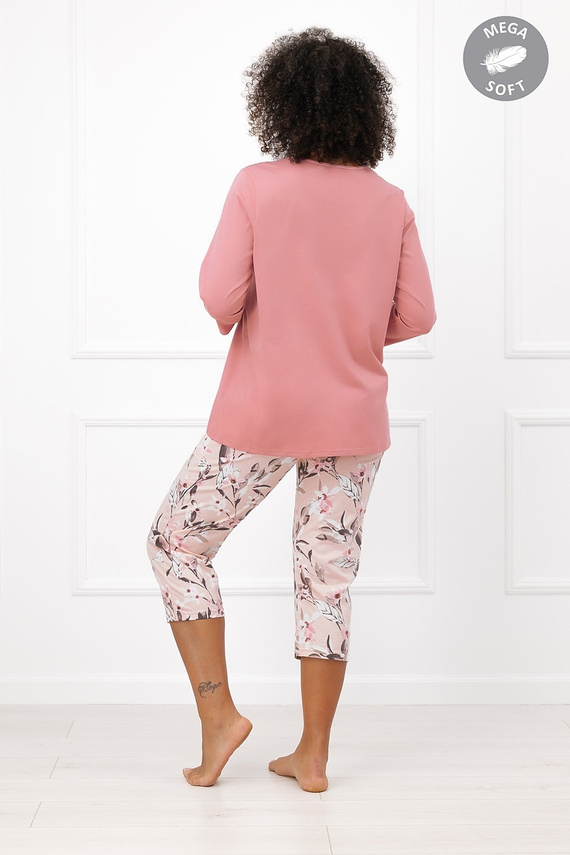 Italian Fashion Kafelia Pijama de mujer Mega Soft 3/4 flores con bolsillo