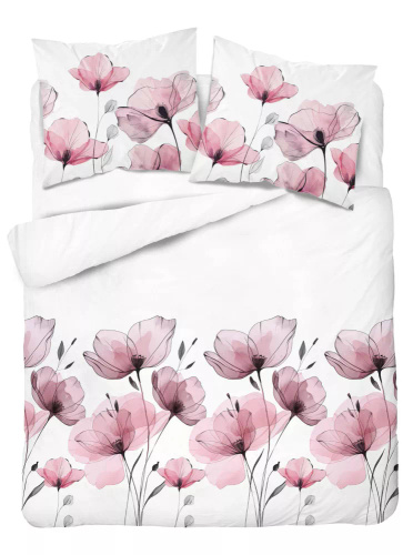 5496 B Ropa de cama de algodón blanco con flores de color rosa acuarela Naturalis- Detexpol