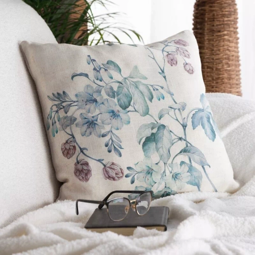 Lino 41 Funda de almohada decorativa Eurofirany | Verde natural, estampado de hojas