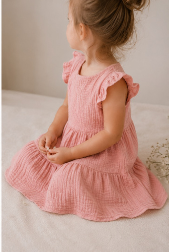 Vestido rosa de muselina Mamatti SE50506 vestido ligero de algodón para niña