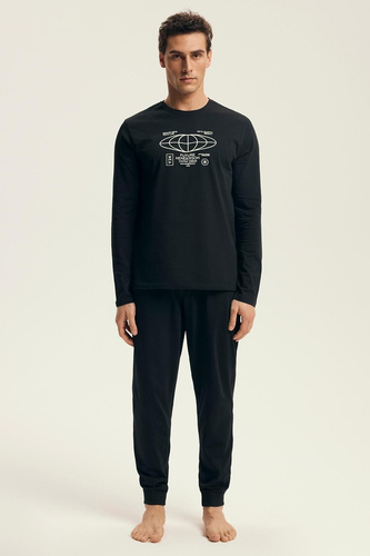 Henderson Core 43469 Loger pijama de los hombres negro-algodón, manga larga, embalaje inteligente