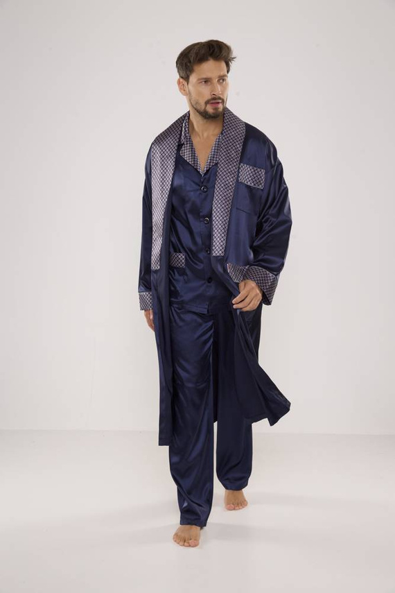 939 Pijama de satén para hombre - azul marino