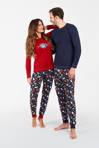 Pijama de manga larga y pantalón largo Makala Ladies Italian Fashion - rojo/estampado