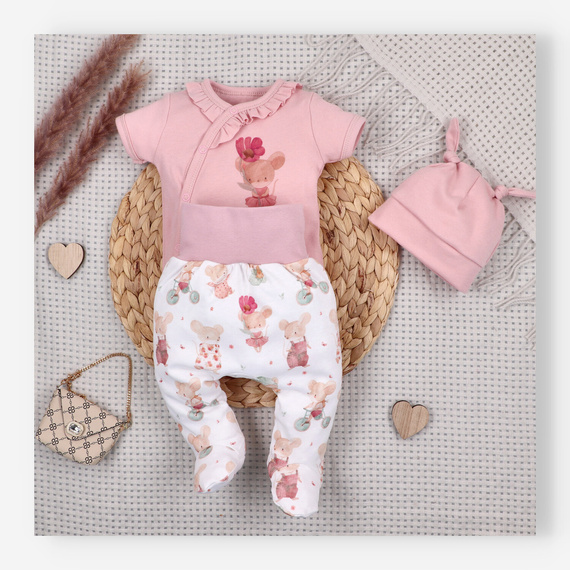 Body bebé Nini Little Mouse algodón orgánico cruzado manga corta piel sensible