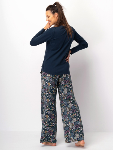 Pijama de señora Key LNS 571 dark sea - algodón, manga larga, elegante