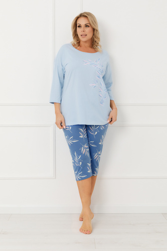 Pijama señora Erula Moda Italiana jersey 3/4 algodón talla grande-azul