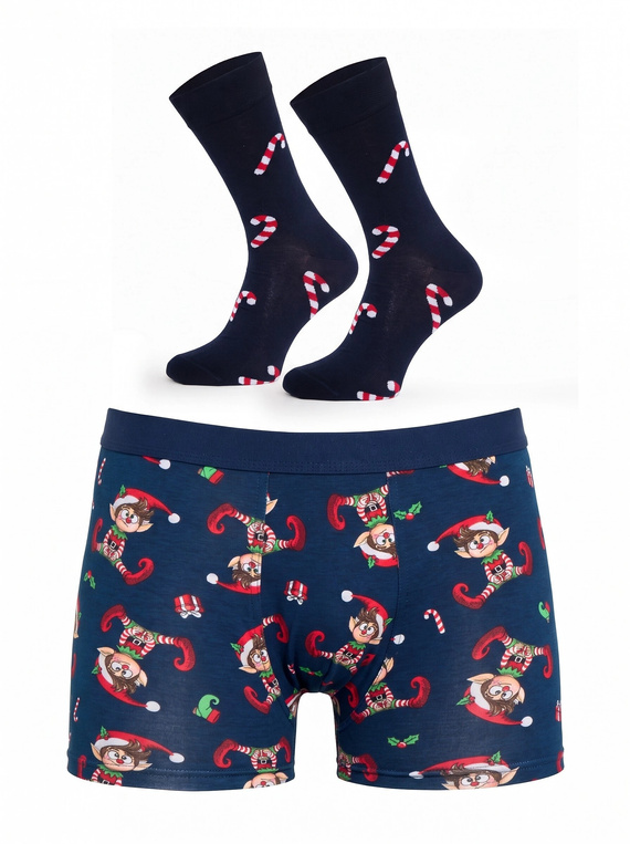Cornette Gift 914/07 conjunto masculino navideño bóxers y calcetines azul marino