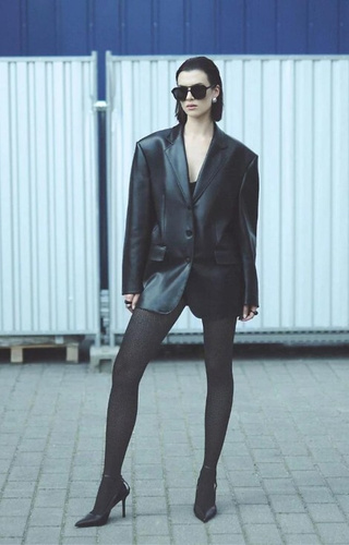 1236 Galia Leotardos 80 den Gabriella negro - estampado, terciopelo, tecnología 3D