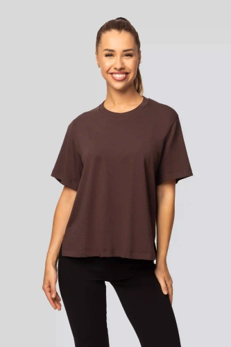 Camiseta de algodón para mujer Urban Chocolate - Manga corta, corte clásico, a la moda con aberturas | Material de alta calidad, elasticidad