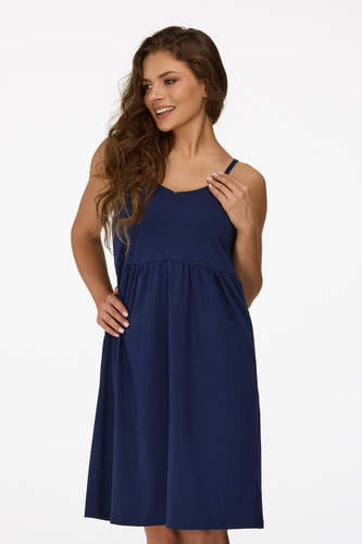 no. 25 Camisón de embarazada Senizo azul marino - 100% algodón, cremallera de lactancia, tirantes