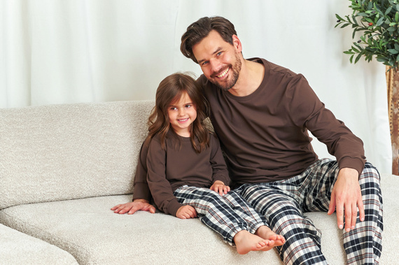 7334 Pijama de hombre Doctor Nap - algodón y franela, estampado de cuadros brownie