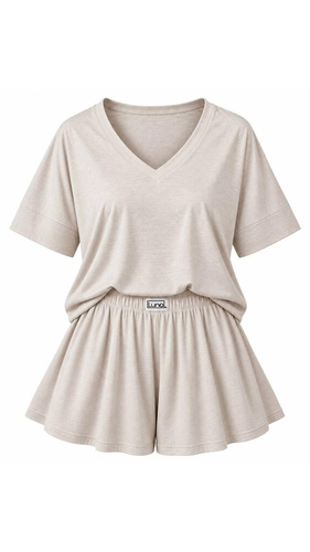Luna 1313 pijama de mujer beige 100% algodón camiseta y pantalones cortos