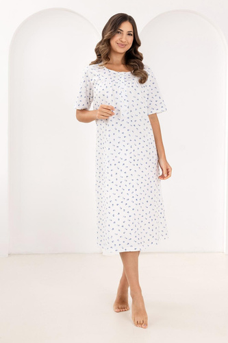 019 Camisón Regina azul - largo, algodón, con escote abotonado