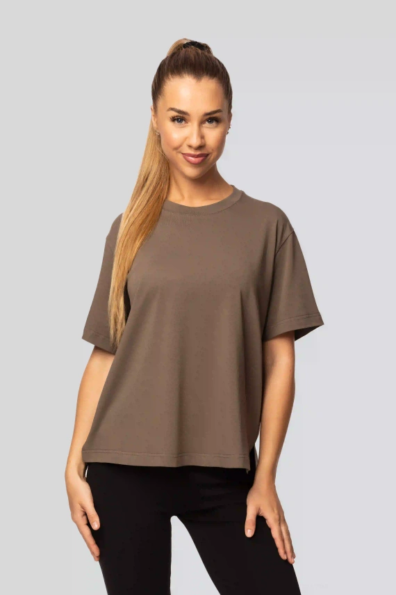 Urban khaki- Camiseta de algodón para mujer, manga corta, corte clásico, a la moda con aberturas | Material de alta calidad, elasticidad