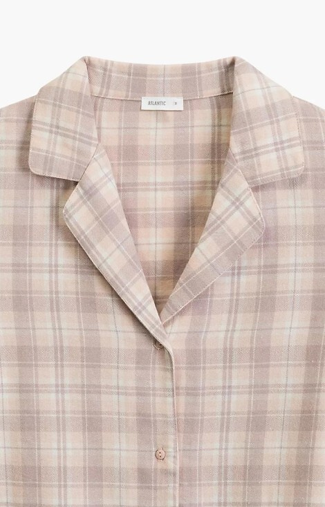 NLP-505 Pijama de mujer Franela lavanda atlántica, desabrochado, cuadros, algodón