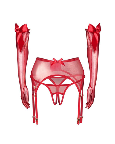 Obsessive Gifty Red 3-PCS Conjunto rojo con liguero, tanga y guantes