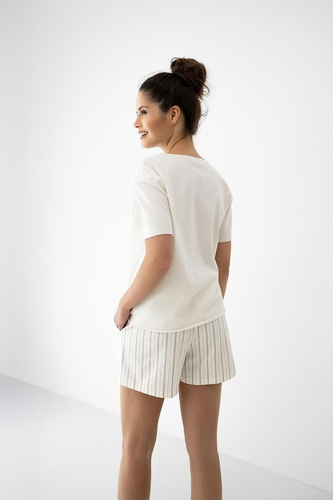 Pijama mujer Jemma Sensis ecru/beige, algodón, manga corta, rayas