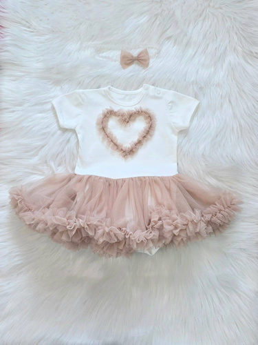 Body vestido Mia Bambarillo para bebé con falda de tul elegante beige